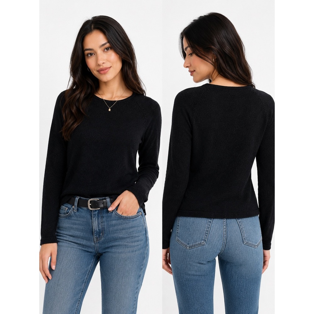 INC Sweater Womens Large Black Metallic Shimmer‎ Raglan Pointelle Knit Pullover